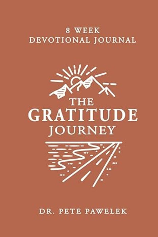 Cover of 'The Gratitude Journey' devotional journal with a brown background and white text.